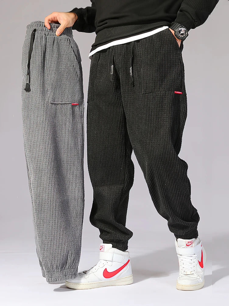 Men's Corduroy Jogger Pants — Baggy Fleece Harem Sweatpants for Autumn & Winter