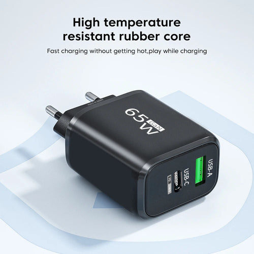 65W in Your Pocket. — 65W GaN USB-C Fast Charger | PD Power Adapter, Quick Charge 3.0, iPhone 15, Samsung, Xiaomi, POCO, OnePlus