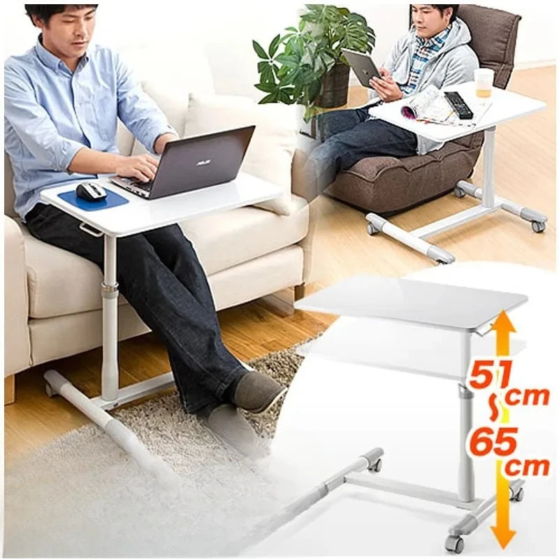 Japanese Style Rolling Desk — Adjustable Height Bedside Table with Brake Wheels & Keyboard Holder
