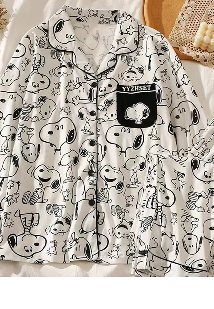 Women's Snoopy Cartoon Long Sleeve Pajamas Set | Cute Anime Loungewear for Students