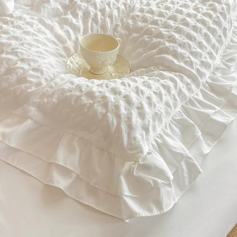 Korean Seersucker Lace Duvet Cover Set – 3-Piece Bedding, 3 Colors & 10 Sizes