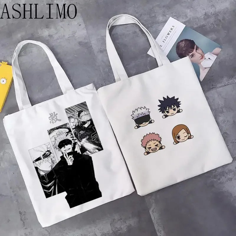 Jujutsu Kaisen Anime Canvas Tote Shopper Bag – Large Reusable Shoulder Bag for Women