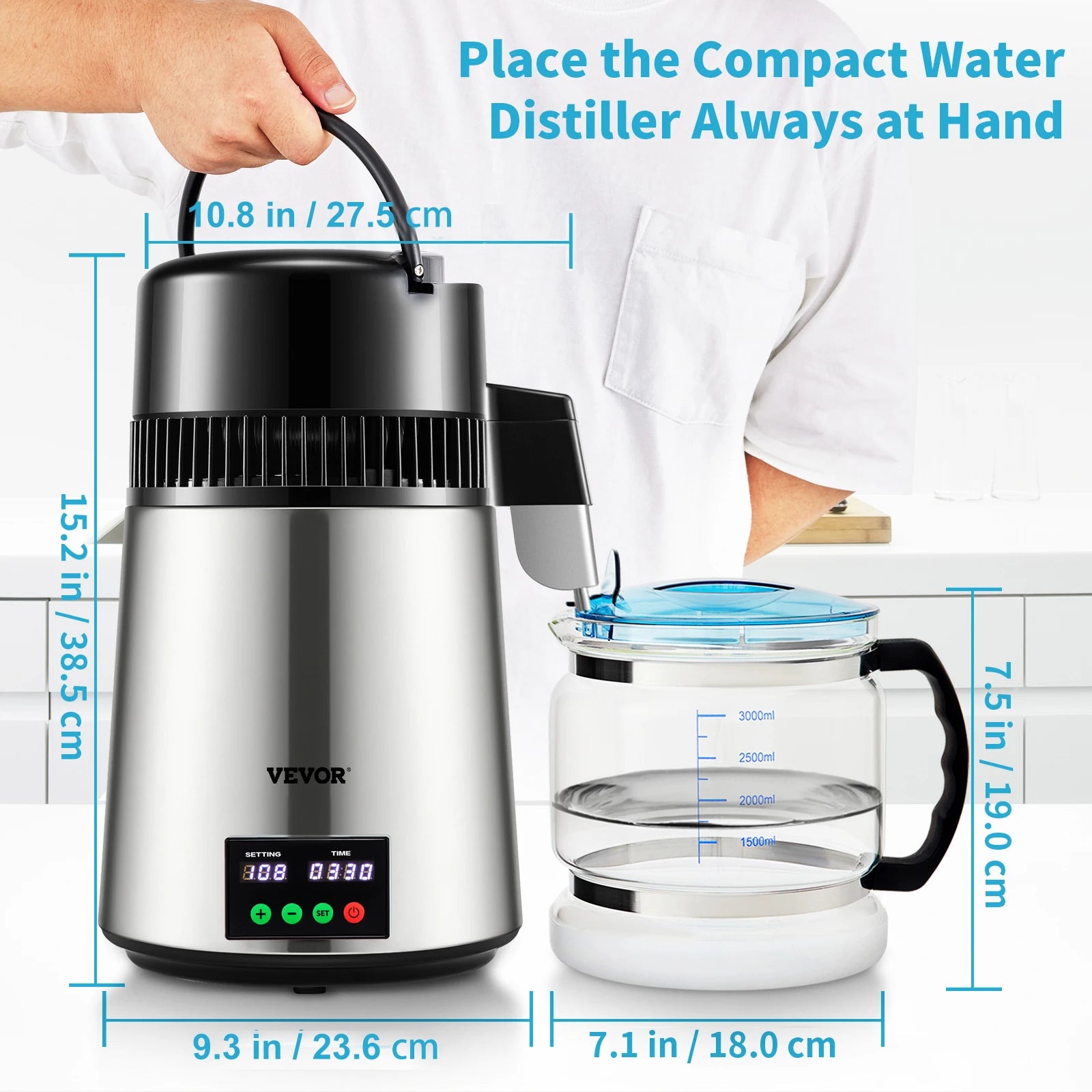 SucceBuy 4L Water Distiller Purifier Filter — Touch Screen, 5-Stage Filtration, 1L/H Distilling Speed