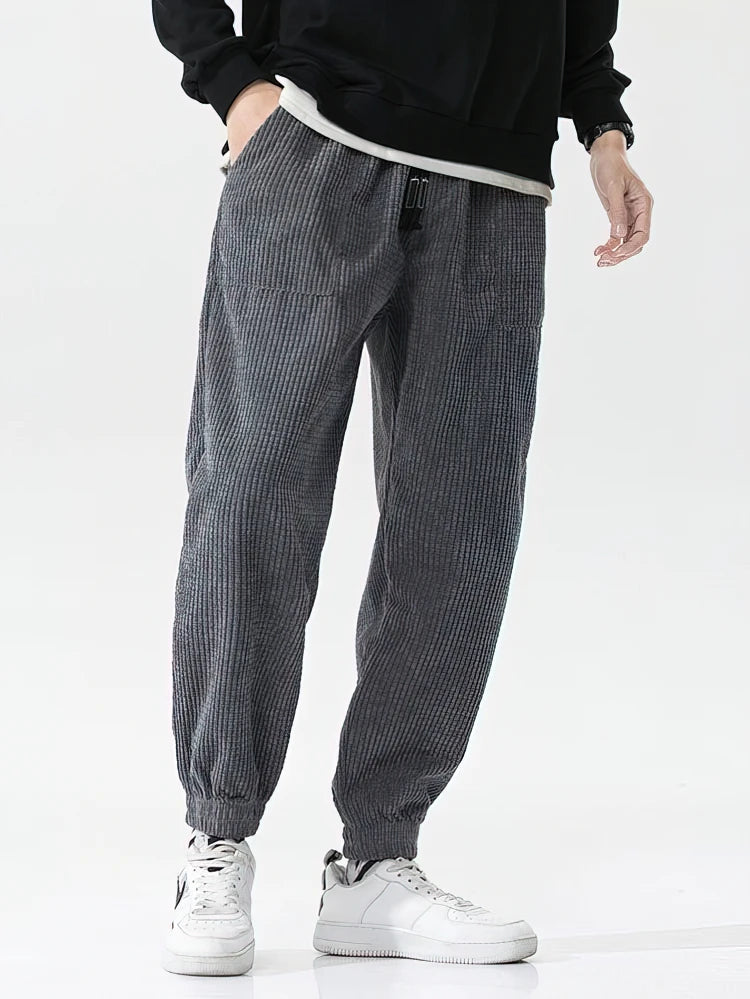 Men's Corduroy Harem Jogger Pants — Warm Thermal Sweatpants for Autumn & Winter