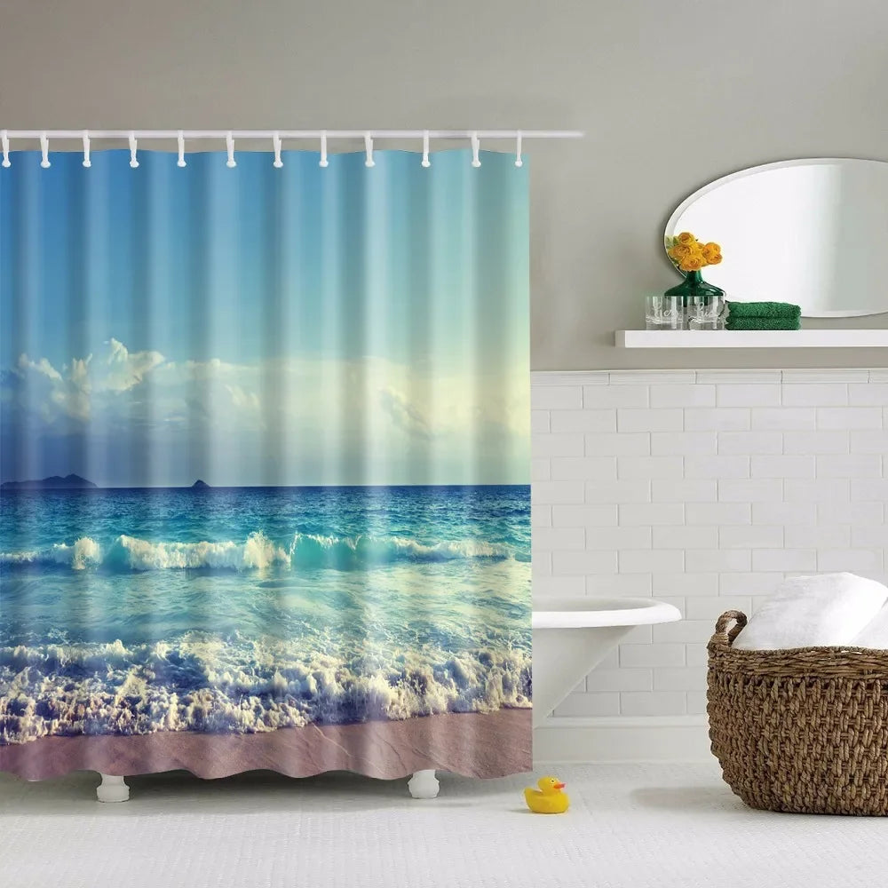 Seaside Beach Shells Bathroom Shower Curtain
