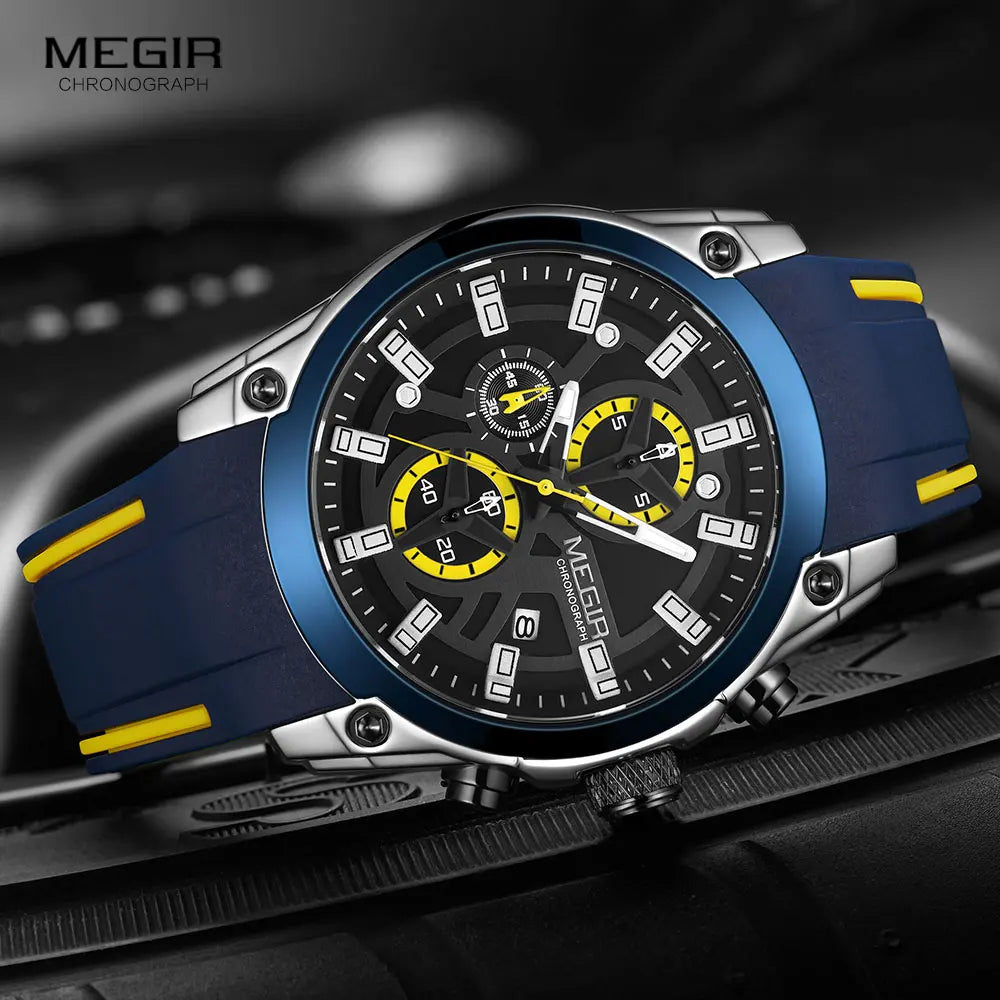 MEGIR Men's Military Sport Watch | Waterproof Luminous Blue Silicone Strap Luxury Wristwatch