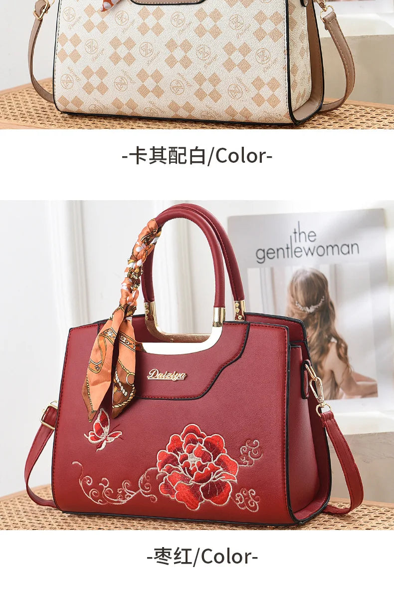 Luxury Embroidered Floral Soft PU Leather Crossbody Shoulder Bag – Casual Designer Handbag for Women