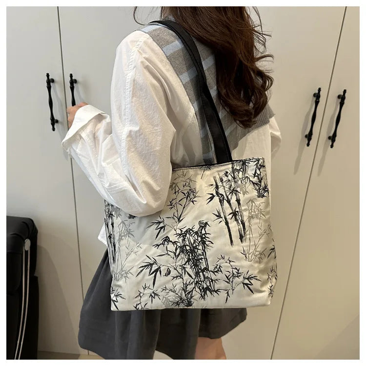 Floral Embroidery PU Tote Bag – Large Capacity Shoulder Crossbody Armpit Bag for Women