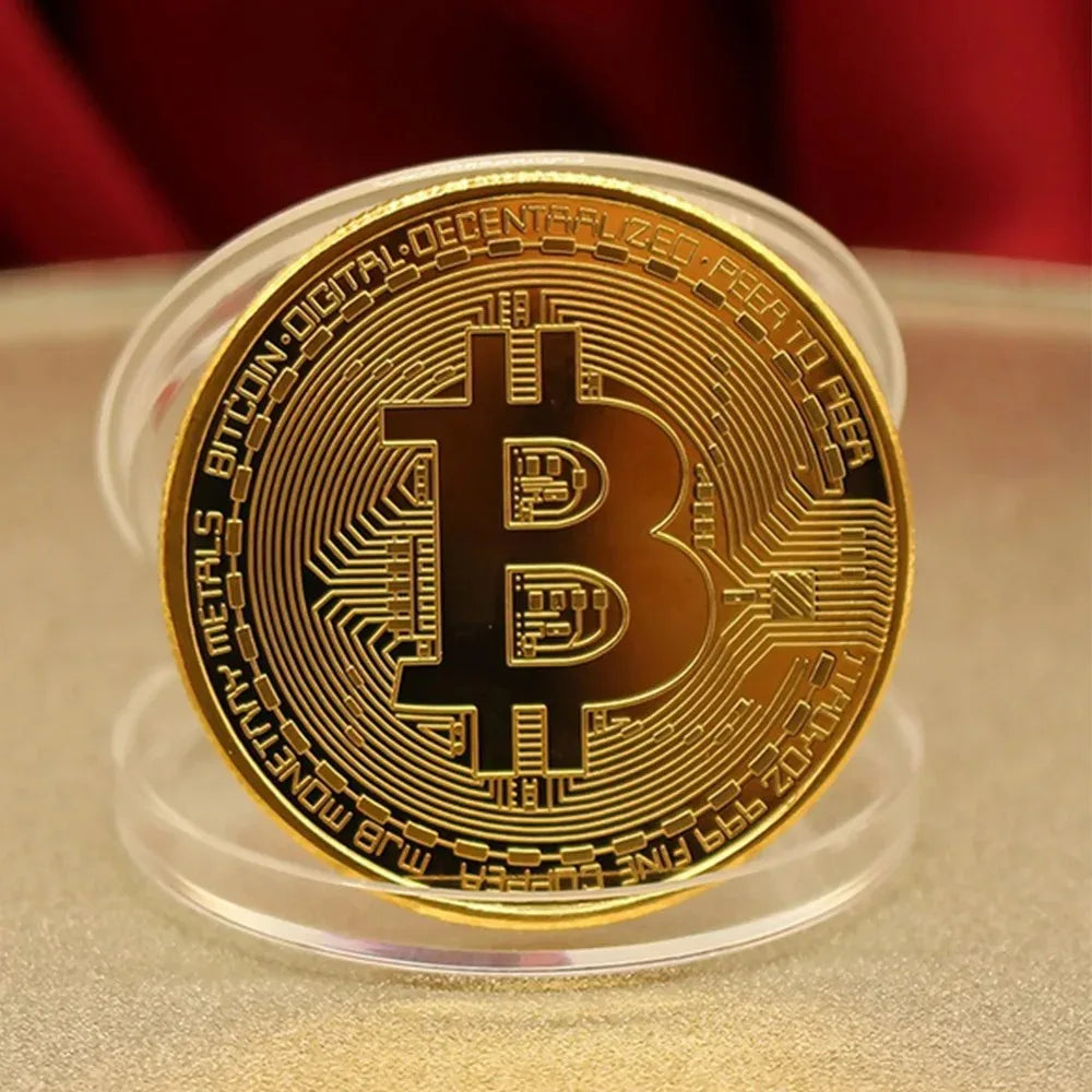 Gold Plated Bitcoin Commemorative Coin – Collectible Crypto Art Gift Physical Casascius Antique