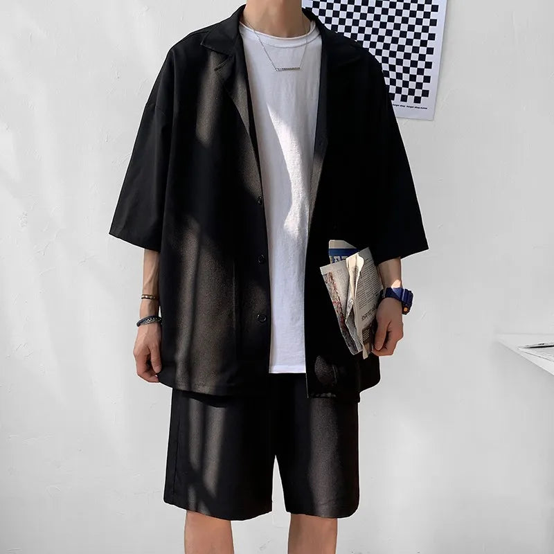 Men's Oversized Summer Jacket & Shorts Set – Korean Style 2-Piece Suit