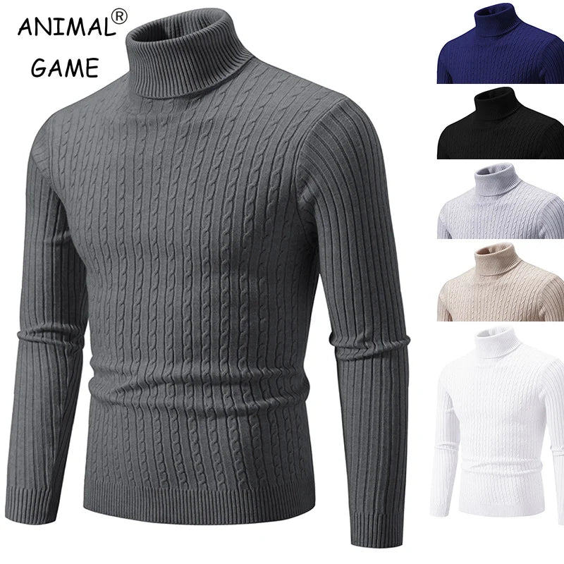 Men's High Neck Turtleneck Knit Sweater — Classic Winter Knitwear