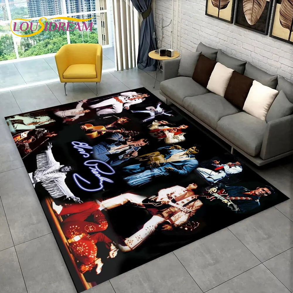 Elvis Presley Retro Area Rug – 3D Non-Slip Floor Mat for Living Room, Bedroom & Doormat, 27 Designs & 9 Sizes