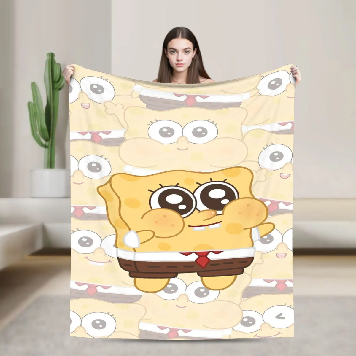 SpongeBob Flannel Throw Blanket – Soft Breathable Character Blanket for Bed, Lounge & Summer