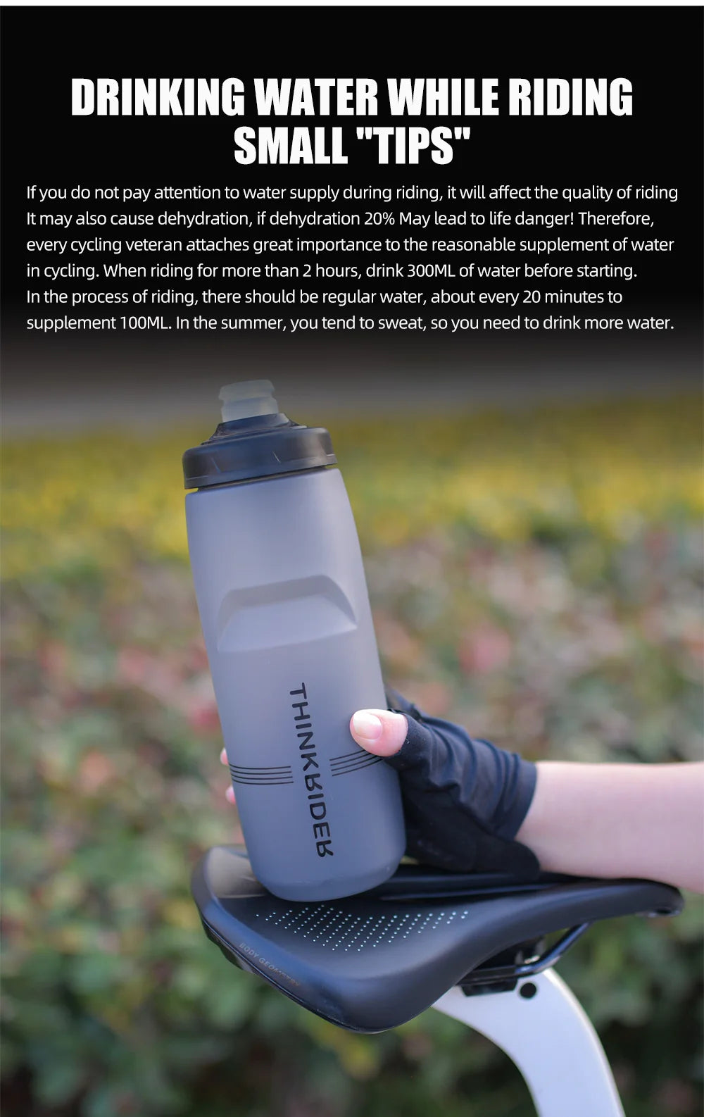 ThinkRider Cycling Water Bottle 620ml/750ml – Squeeze Jet, Leakproof, MTB & Road Bike Cage Compatible, 0–70°C