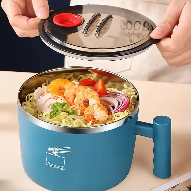 Stainless Steel Noodle Bowl with Lid — Sealed Portable Draining Bowl for Kitchen Use