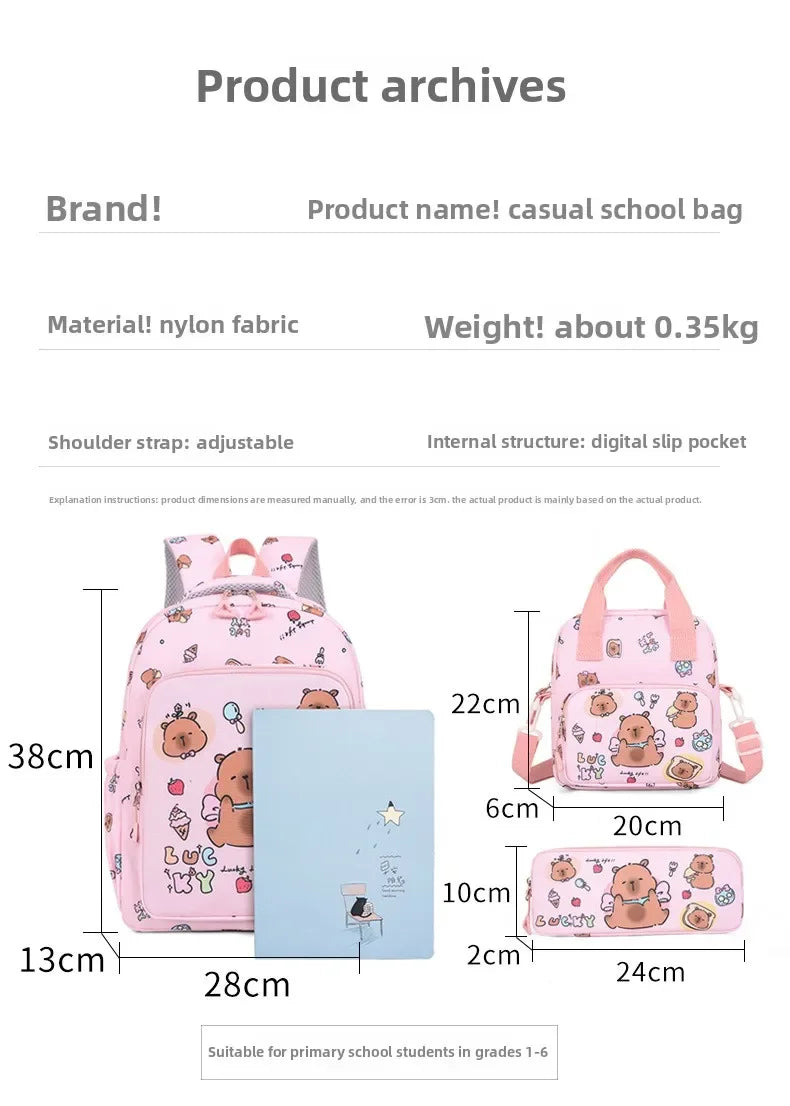 Capybara Backpack Set – Three-Piece Nylon School Set