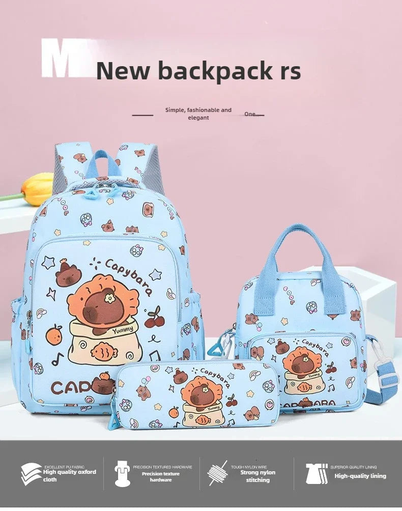 Capybara Backpack Set – Three-Piece Nylon School Set