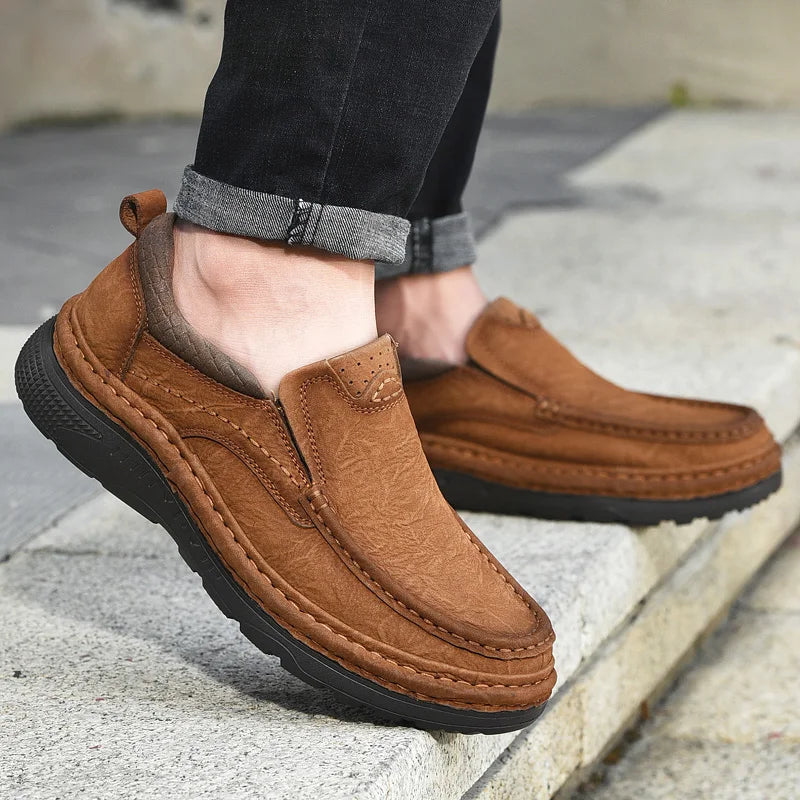 Men's Genuine Leather Lace-Up Casual Shoes