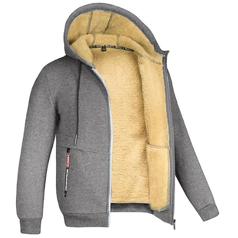 Men's Camouflage Fleece Hooded Zip Jacket – Thick Streetwear Coat for Autumn & Winter