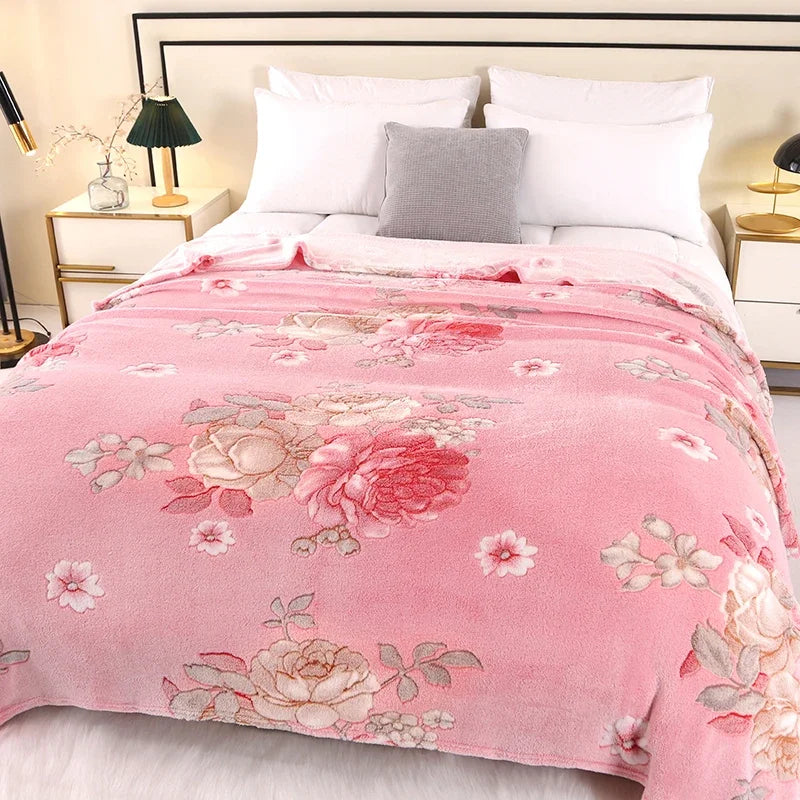 Floral Fleece Blanket – Warm Travel Shawl & Sofa Nap Blanket, Pet-Friendly, 70x100cm