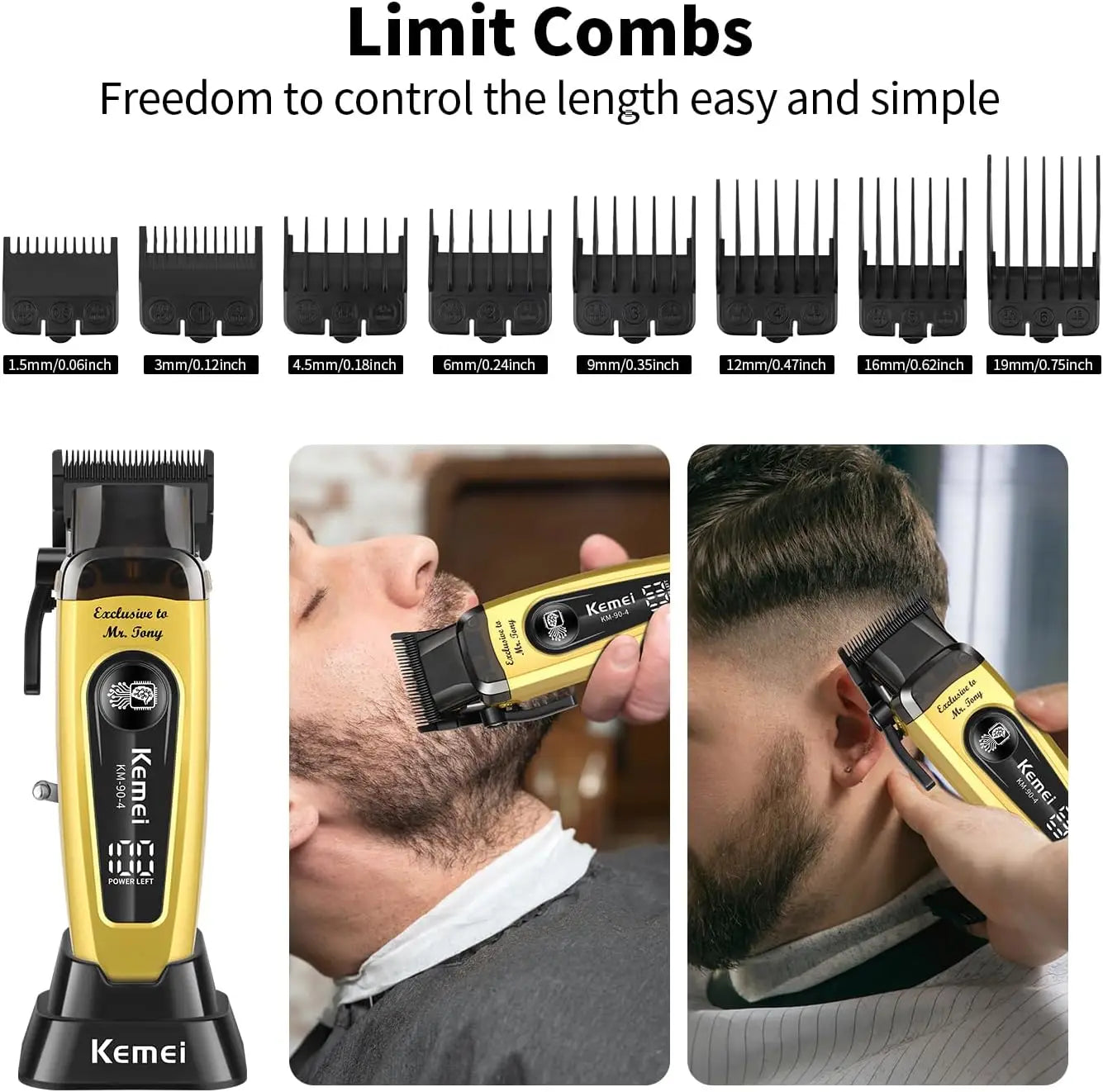 Kemei KM-90 Professional Hair Clipper Set – DLC Blade, Brushless Motor, 11,500 RPM, Cordless Barber Kit