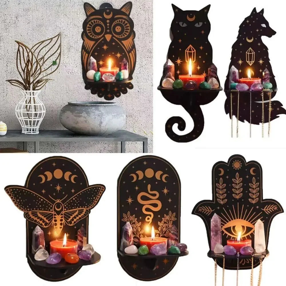 Wooden Carved Wall Shelf & Candle Holder — Hanging Display Stand for Home Decor