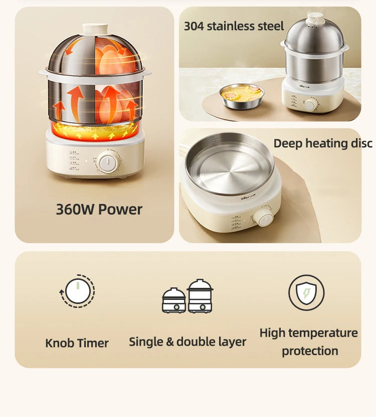 360W Electric Egg Cooker with Timer — Multicooker Steamer