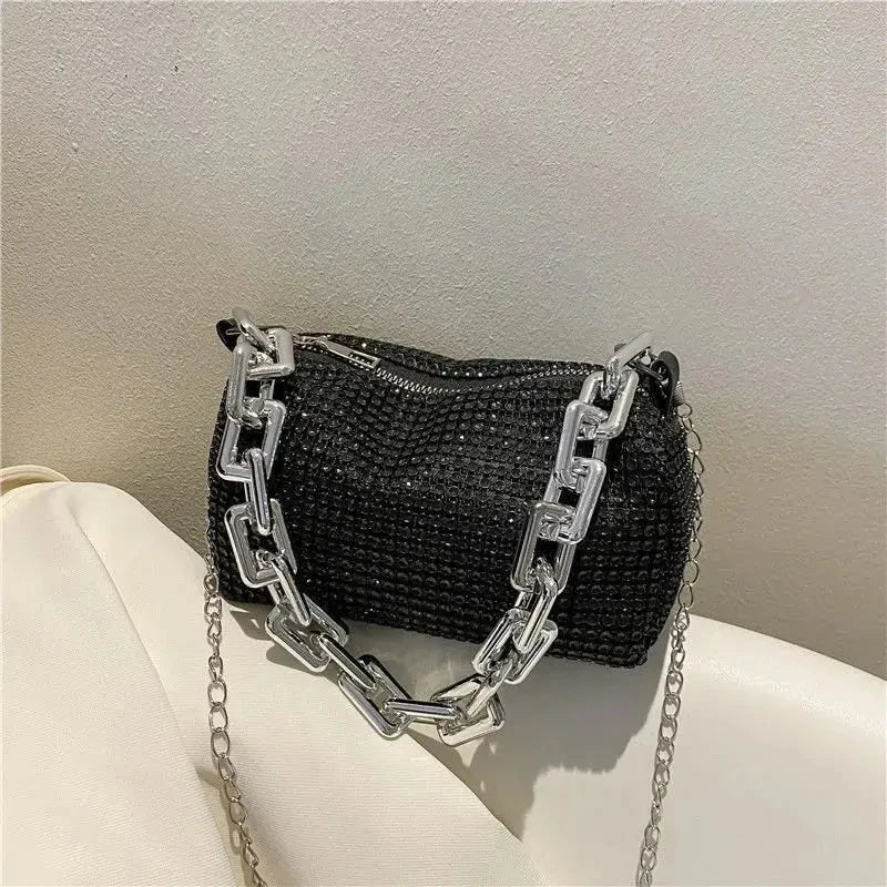 Rhinestone Glitter Mini Crossbody Bag – Chain Prom Purse Pillow Shoulder Bag for Women