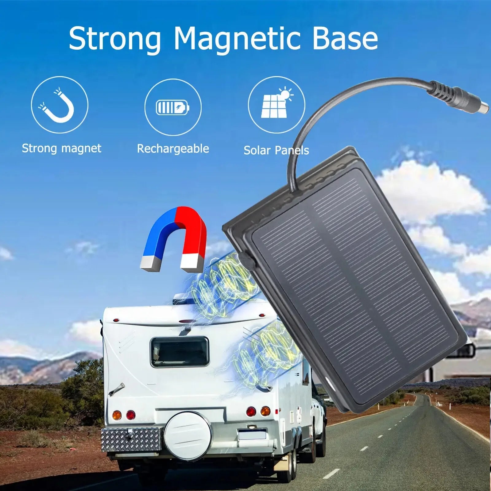 Magnetic Solar Rechargeable Power Bank 9600mAh – Waterproof Battery for Truck, RV & Wireless Backup Camera 12–24V