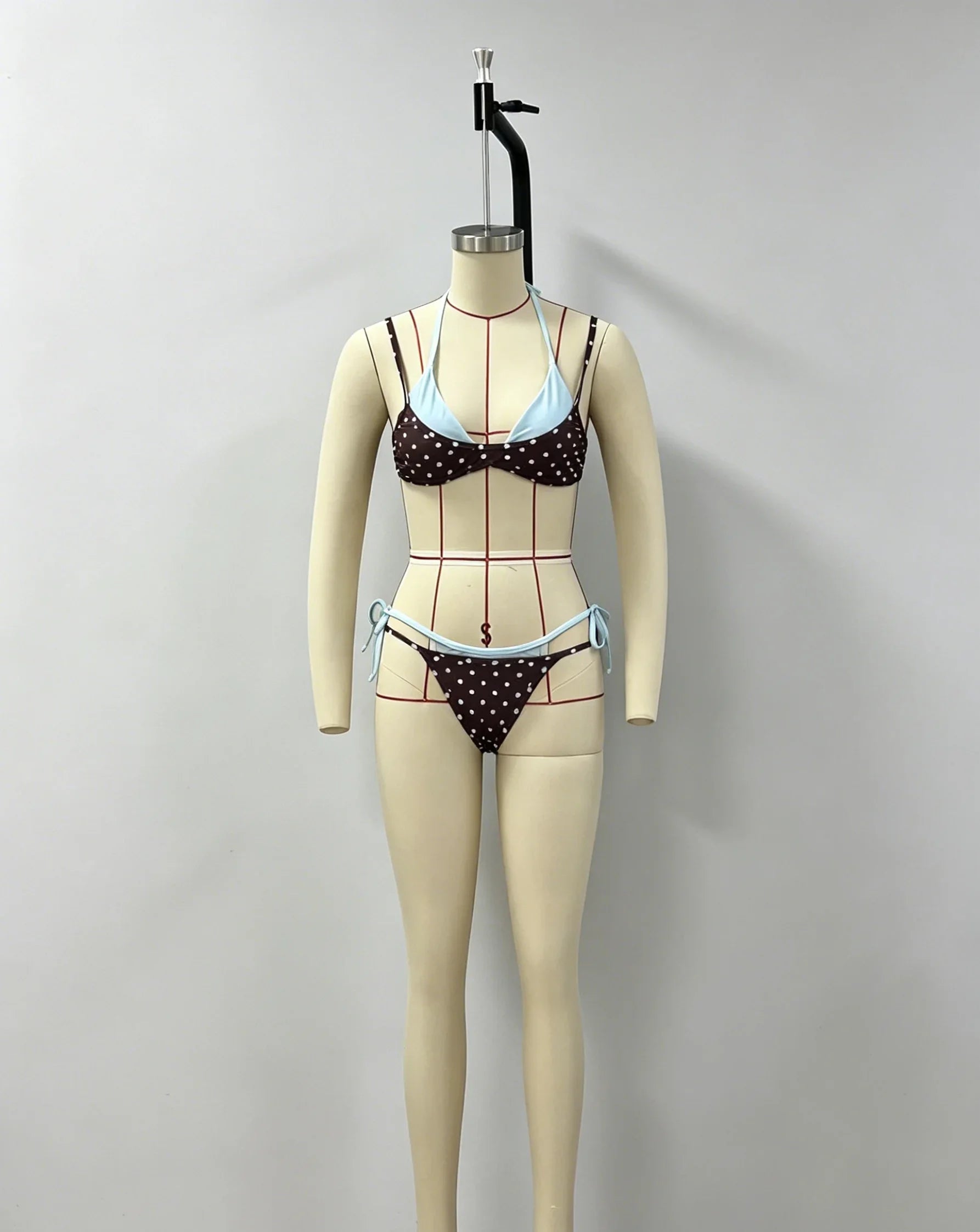 Polka Dot Bikini Set | Triangle Cup Halter Neck, High Cut Side Tie, Retro Print, Summer 2026 Swimwear S-L