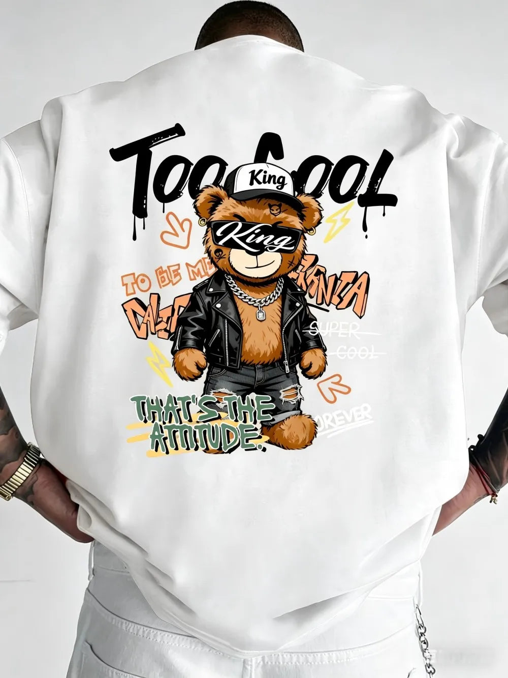 Men's Teddy Bear Skateboard Print T-Shirt — Breathable Lightweight Casual Street Top