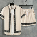 Men's Hawaiian Paisley Print Shirt & Drawstring Shorts Beach Party Set