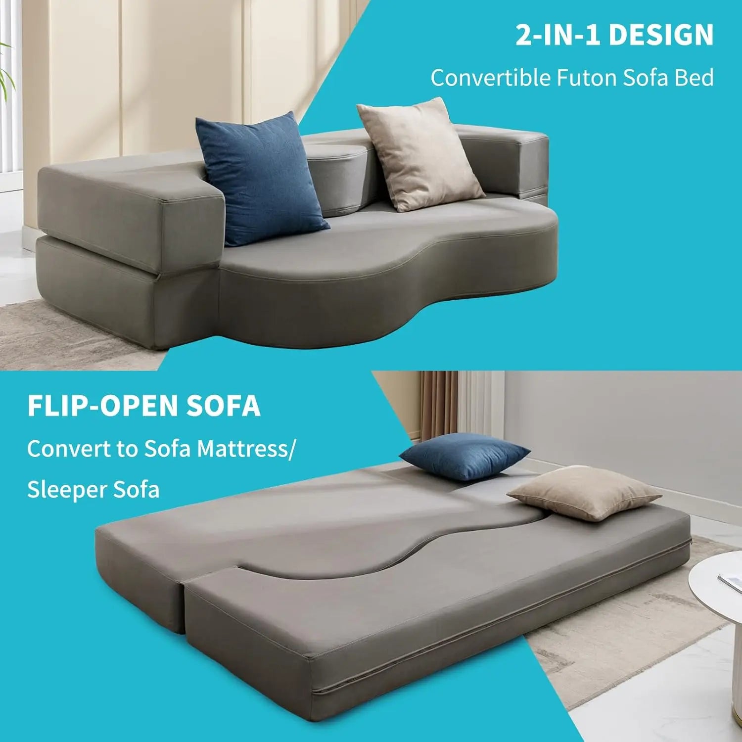 Sofa by Day, Queen Bed by Night — Convertible Floor Futon Sofa Bed | Memory Foam, No Assembly, Washable Cover, 78.8"