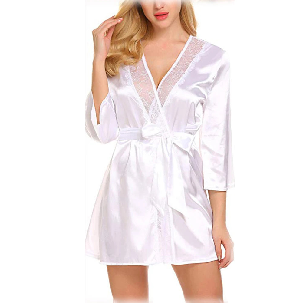 Women's Satin Silk Oversized Robe | V-Neck Sexy Imitation Silk Wrap Nightgown