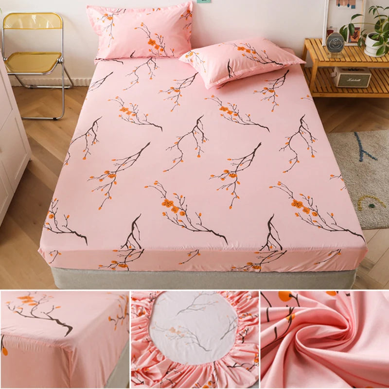 Fashion Print Elastic Fitted Sheet – Non-Slip Mattress Cover with Pillowcase, Multiple Sizes