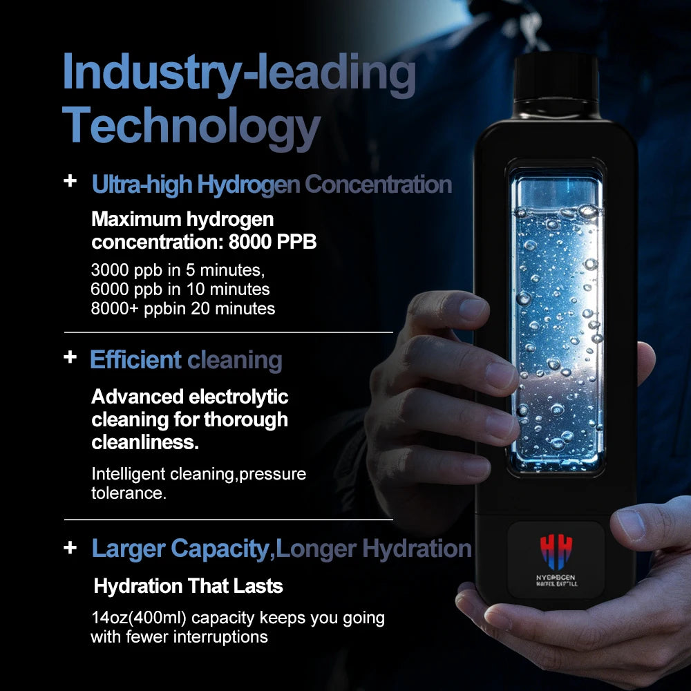 8000ppb Intelligent Hydrogen Water Bottle – SPE/PEM, One-Click UV-C Cleaning, 4500mAh