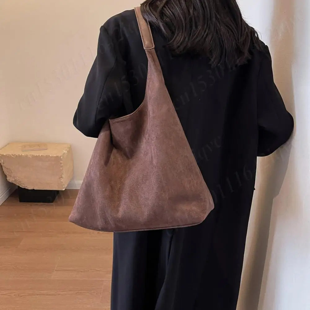 Vintage Suede Large Capacity Shoulder Tote Bag – Stylish Commuter Hobo Handbag for Women