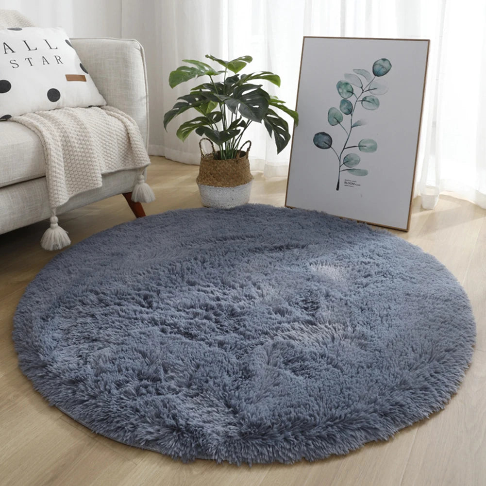 Super Soft Shaggy Area Rug – Anti-Slip 4cm Pile Round Rug for Living Room & Bedroom, 12 Colors & 3 Sizes