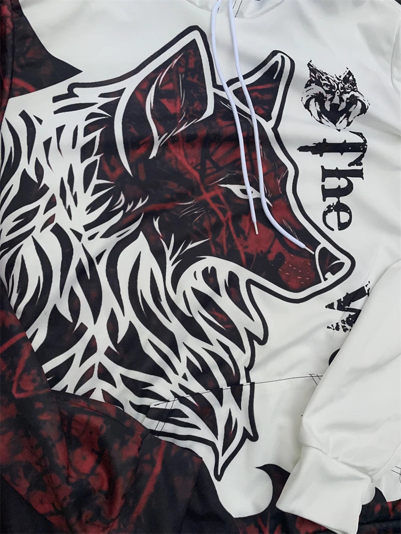 Men's 3D Lion Print Zip-Up Hoodie & Elastic Waist Pants Tracksuit Set