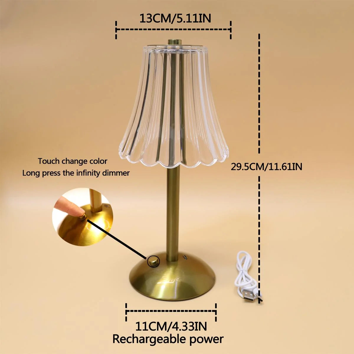 Crystal-Style Table Lamp – Rechargeable Touch Light