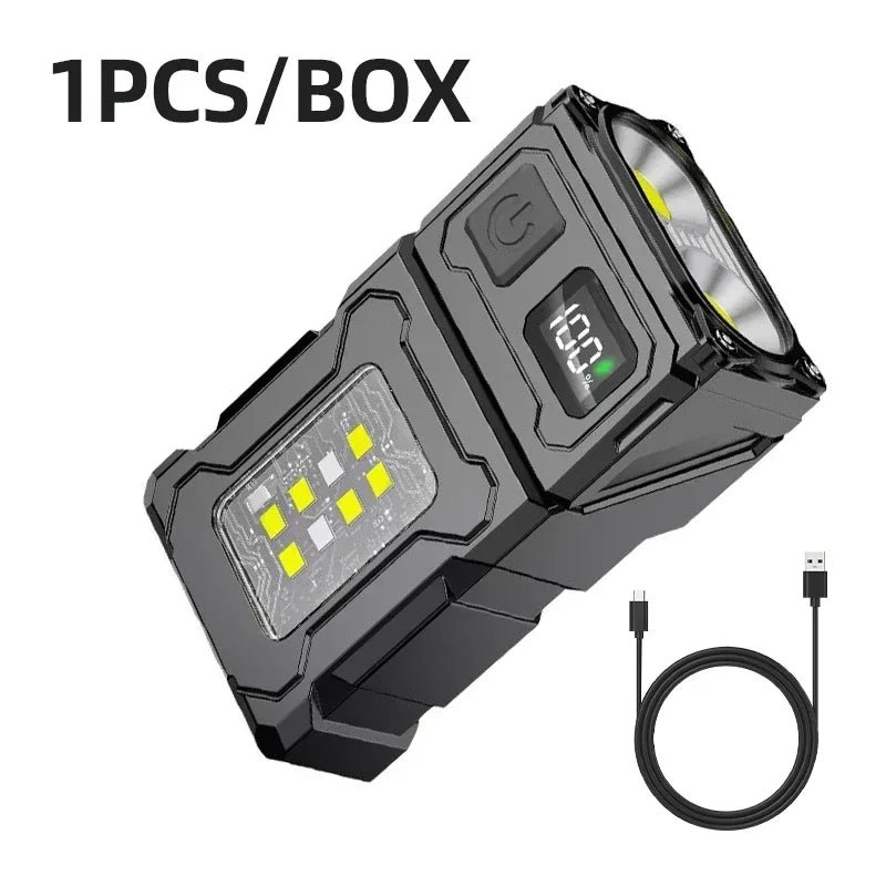 Mini USB Rechargeable LED Flashlight – COB Side Light, Magnetic Tail & Emergency Camping Lantern