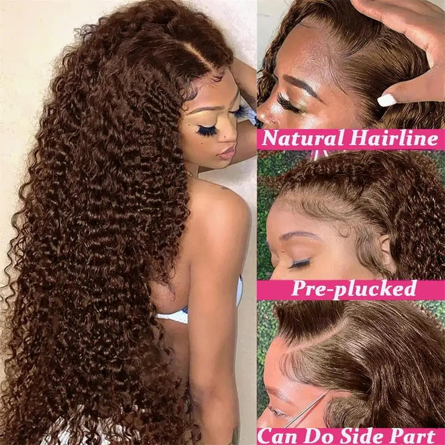 13x4 Chocolate Brown Lace Front Wigs Brazilian 13x6 Hd Lace Frontal Wig Glueless Brown Curly Human Hair Wigs For Women Sale