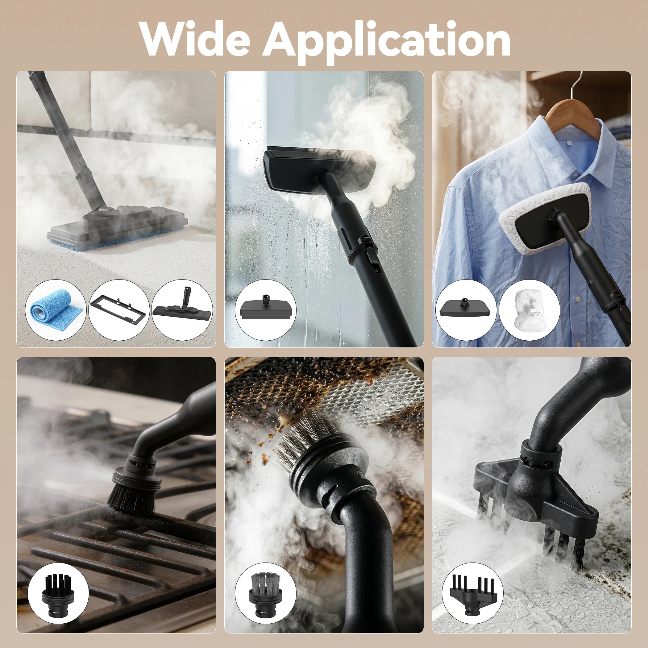Multi-Surface Handheld Steam Cleaner — 1L Tank, 16 Accessories, High-Temp Deep Cleaning for Home, Kitchen, Car & Tile