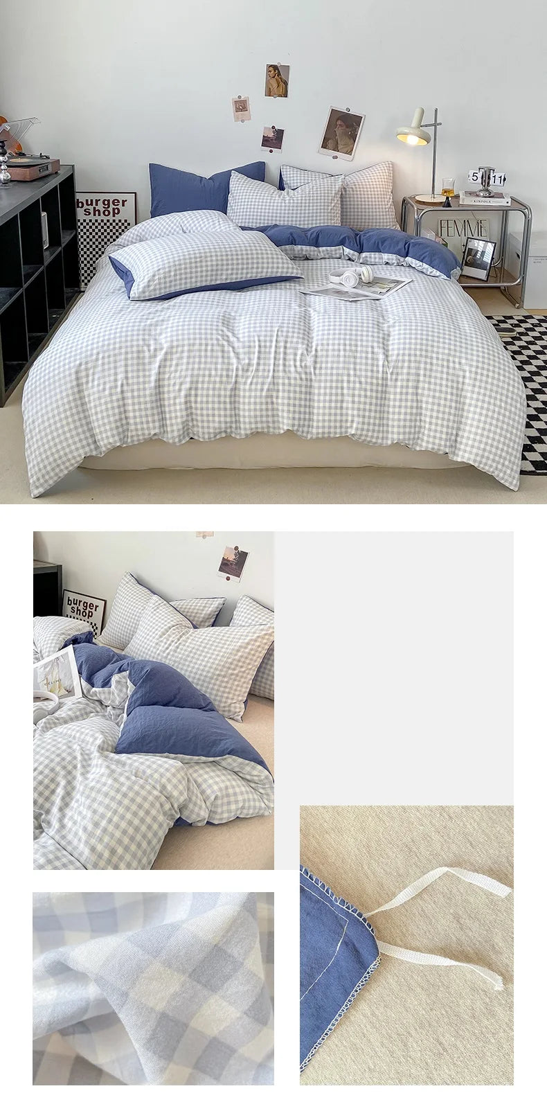 Plaid Double-Sided Quilt Cover – Skin-Friendly Duvet Cover, Single to King (No Pillowcase)