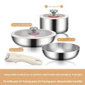 Pot and Cooking Set 316 Stainless Steel Household Full Set Six-Piece Pot Set, Detachable Handle, Uncoated Frying and Frying Wok