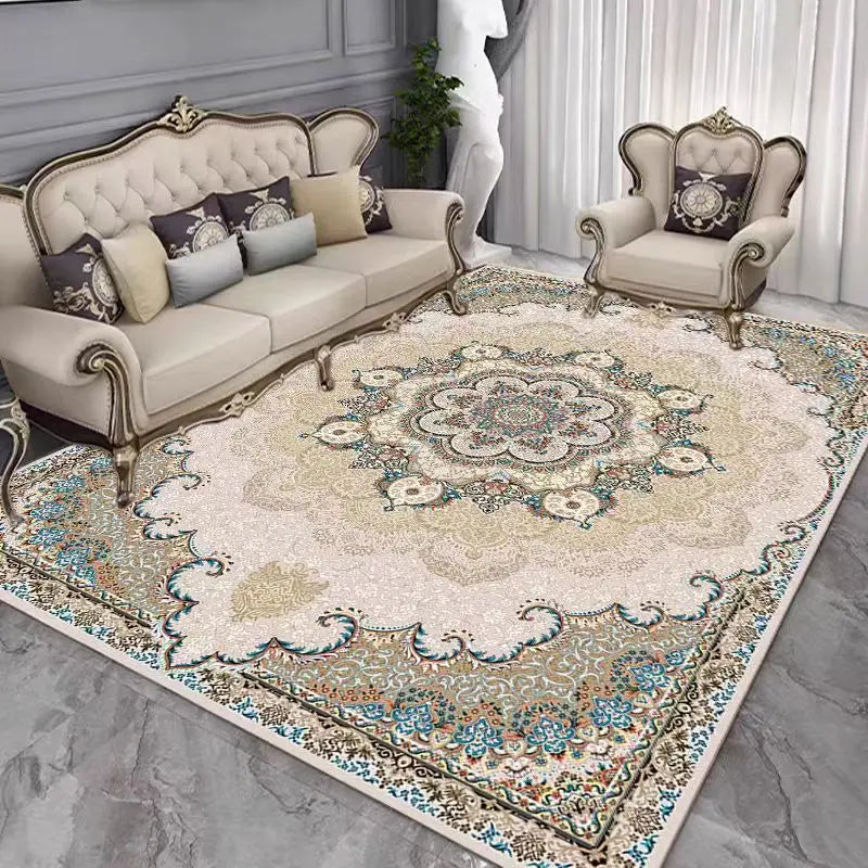 French Retro Persian Carpet – Crystal Velvet Non-Slip Large Area Rug for Living Room & Bedroom