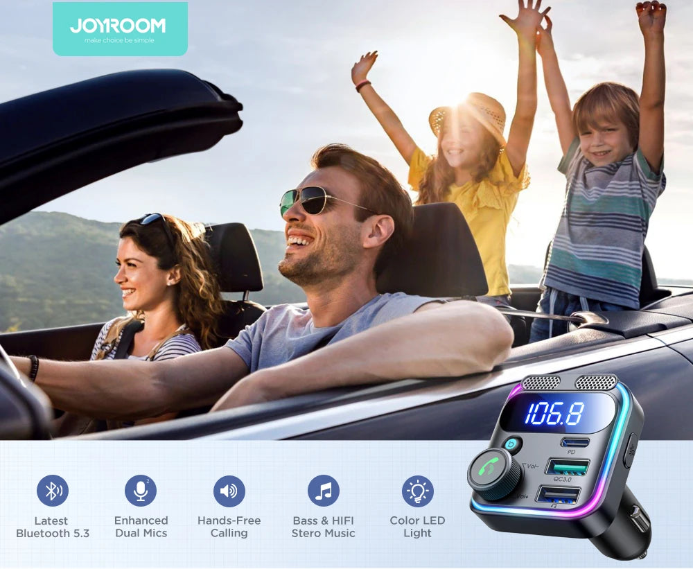 JOYROOM Bluetooth 5.3 FM Transmitter Car Charger — 48W