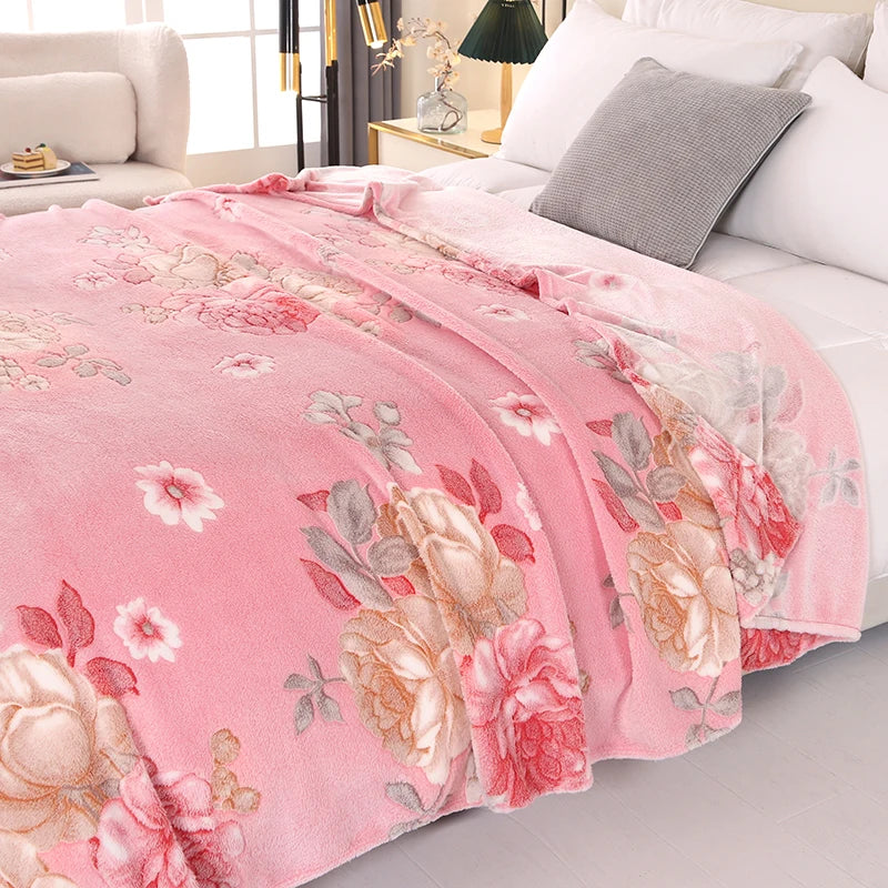 Floral Fleece Blanket – Warm Travel Shawl & Sofa Nap Blanket, Pet-Friendly, 70x100cm