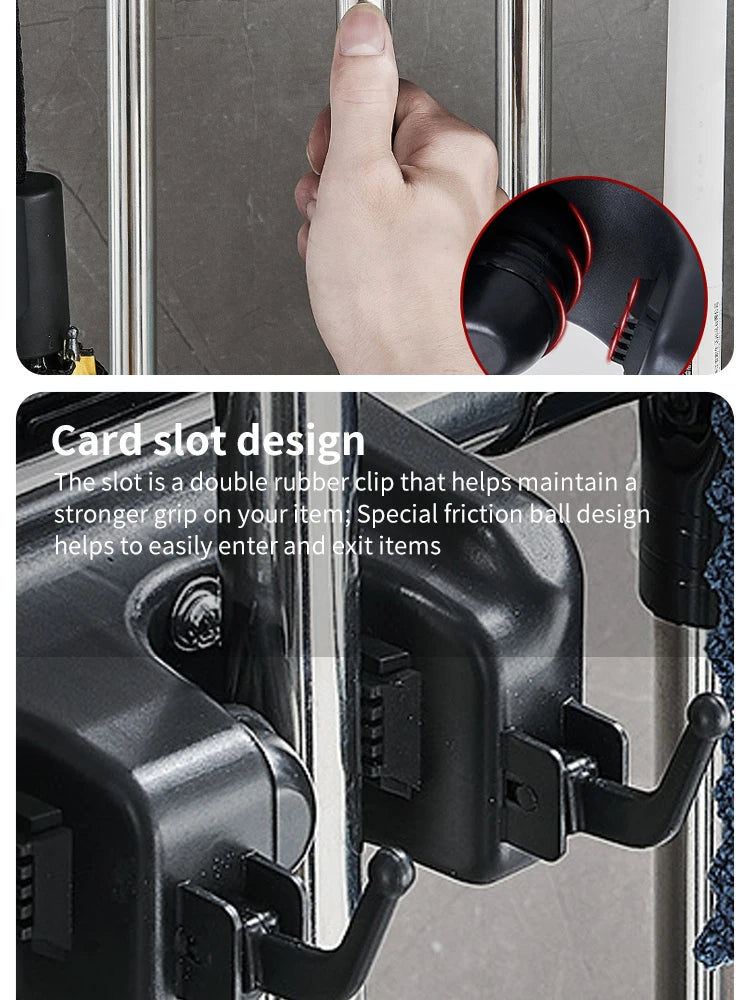 Wall Mounted Mop & Broom Holder — 3/4/5 Position Multi-Functional Storage Rack