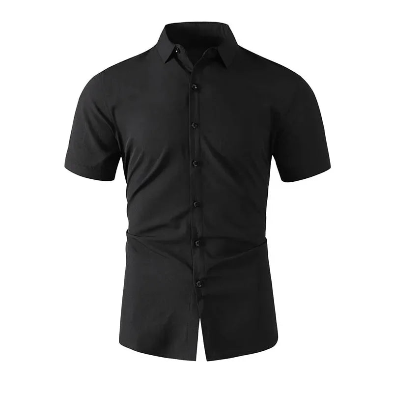 Men's No-Iron Solid Color Short Sleeve Shirt — Wrinkle-Free Casual Shirt